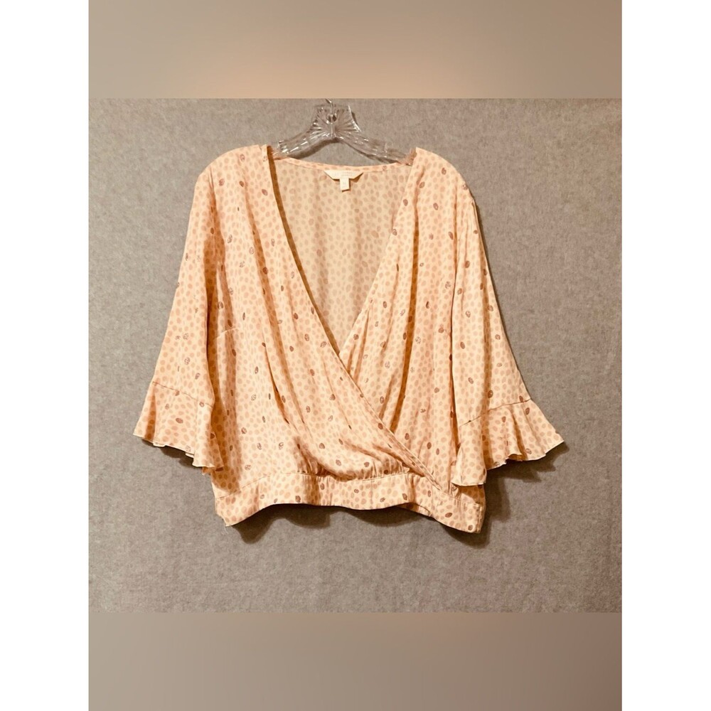 LC Lauren Conrad Light Blush Pink Wrap Top with Ruffle Sleeves Sz XL